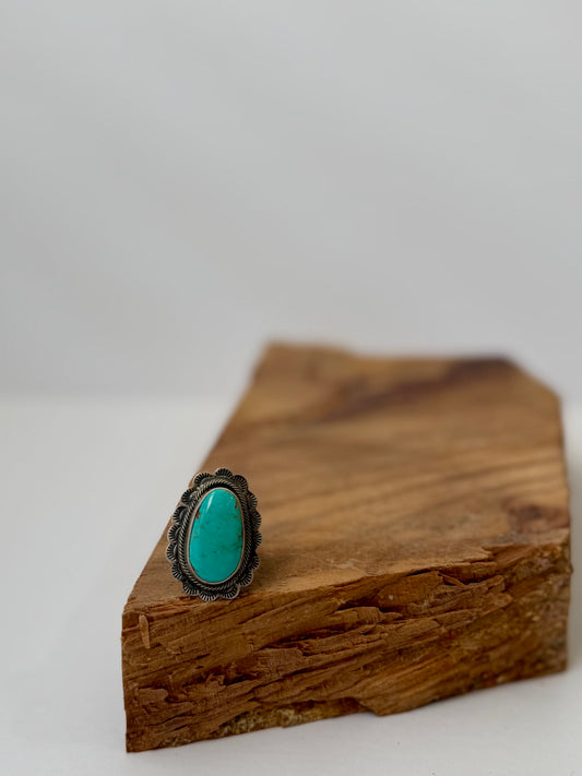 Armenian Turquoise Scalloped Ring - Sterling Silver - Native Handmade - Jameson Garcia (Artist) - Size Adjustable