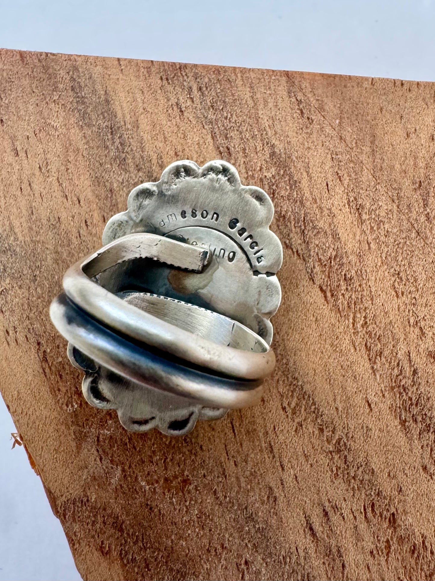 Oval Turquoise Ruffle Ring - Sterling Silver - Native Handmade - Jameson Garcia (Artist) - Size Adjustable