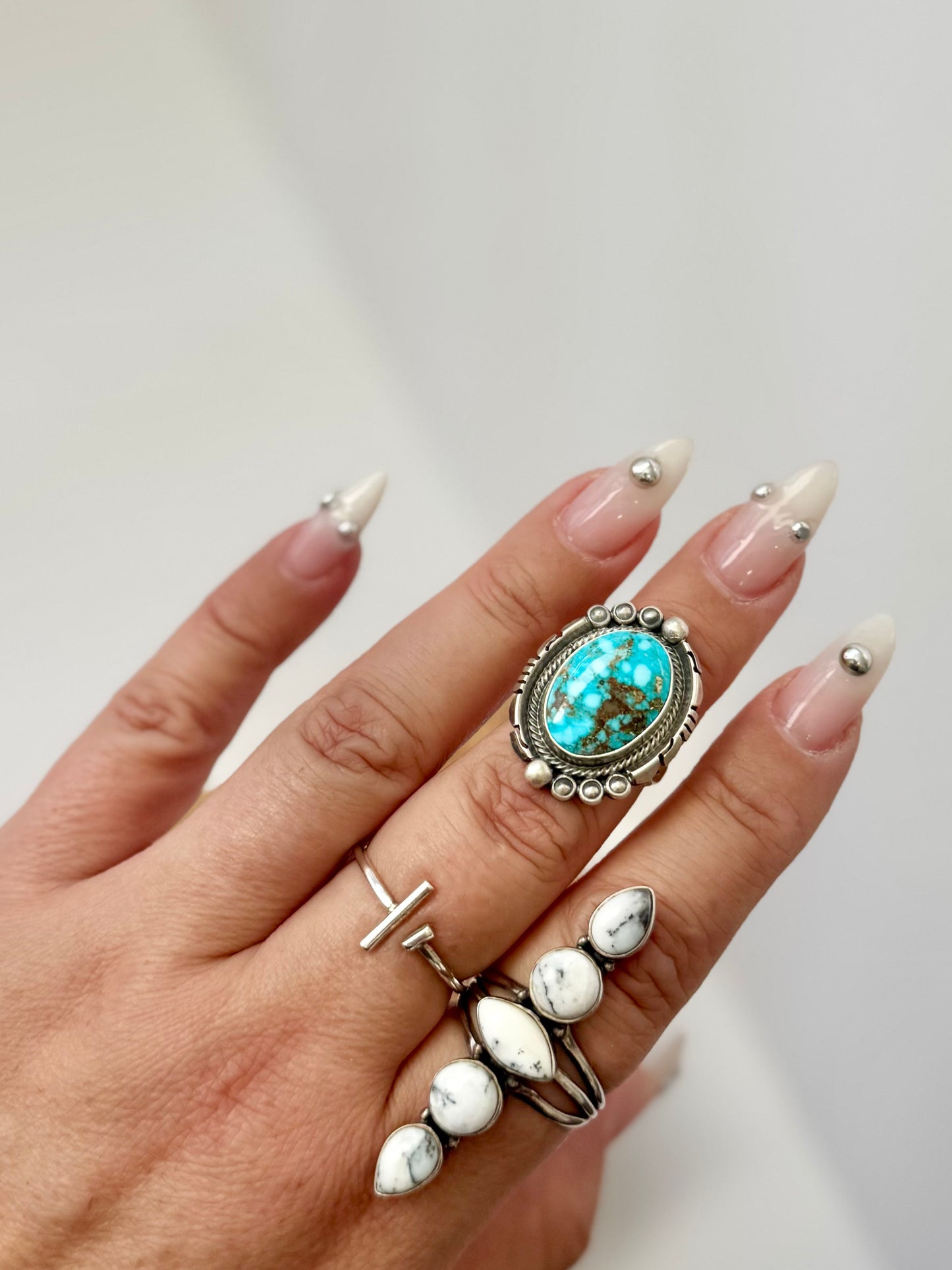 Sonoran Gold Oval Ring - Sterling Silver - Native Handmade - Daniel Benally (Artist) - Size 7