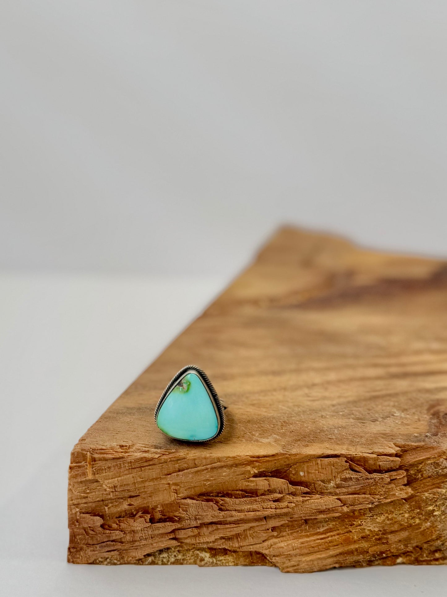 Triangular Sonoran Gold Turquoise Ring -Artist Scott Skeets -Size 7 - Native Handmade- Sterling Silver