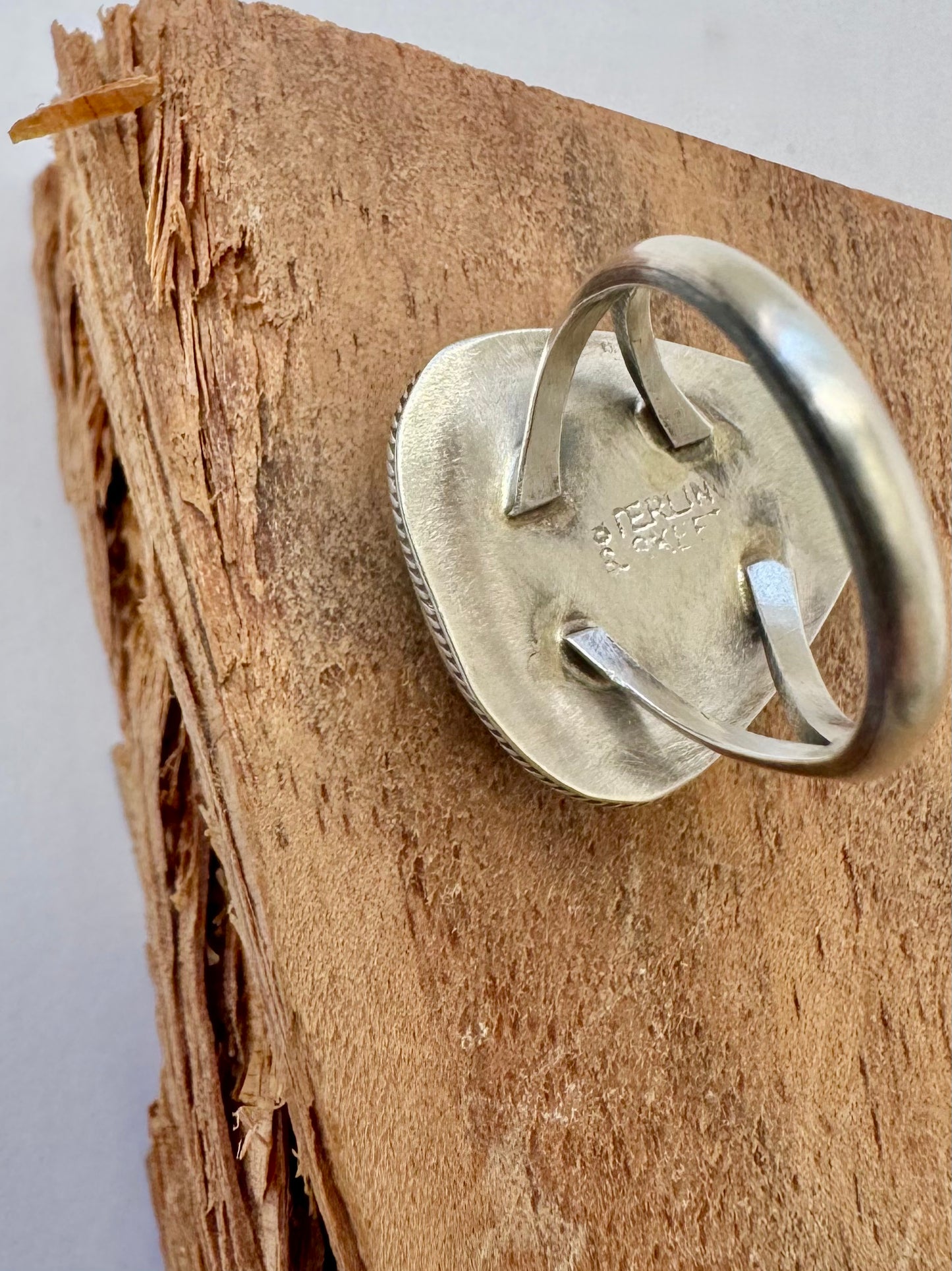 Triangular Sonoran Gold Turquoise Ring -Artist Scott Skeets -Size 7 - Native Handmade- Sterling Silver