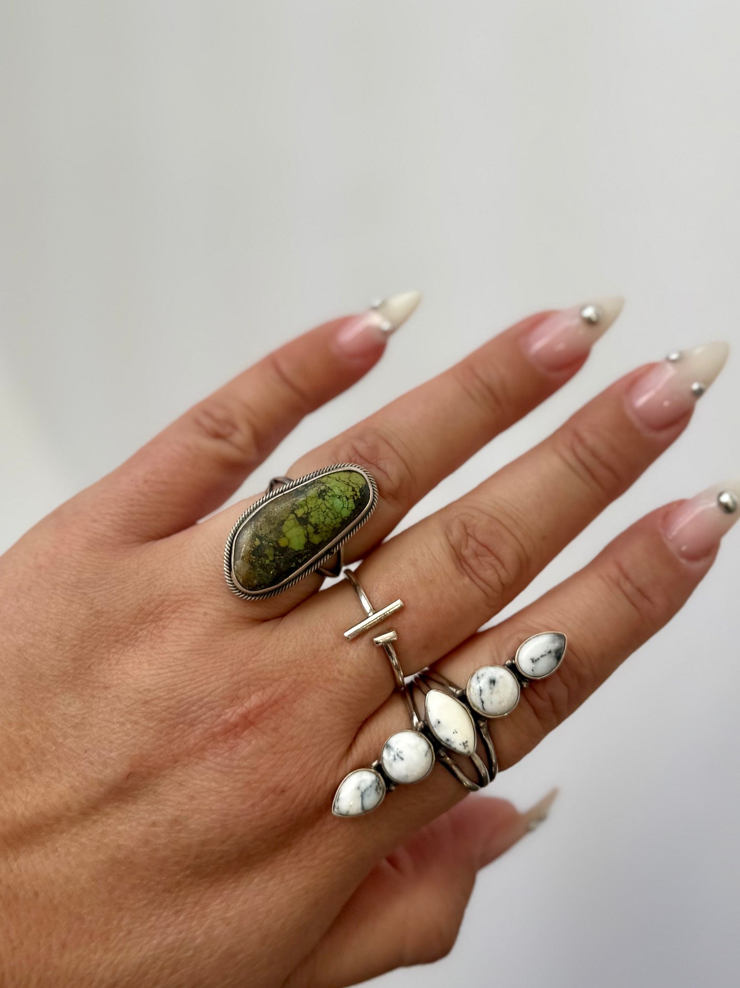 Black Jack Oblong Ring - Sterling Silver - Native Handmade - Scott Skeets - Size 8