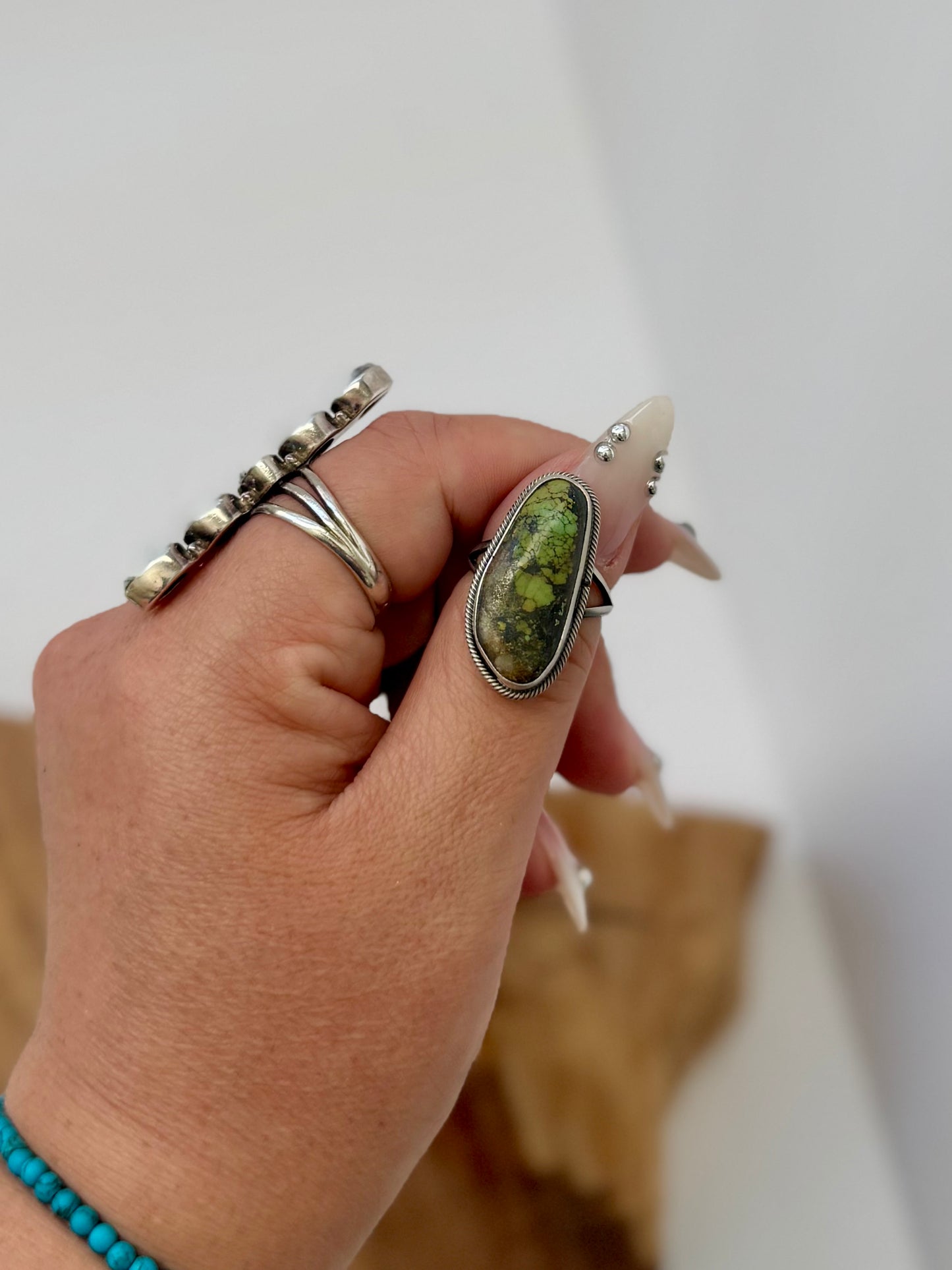 Black Jack Oblong Ring - Sterling Silver - Native Handmade - Scott Skeets - Size 8