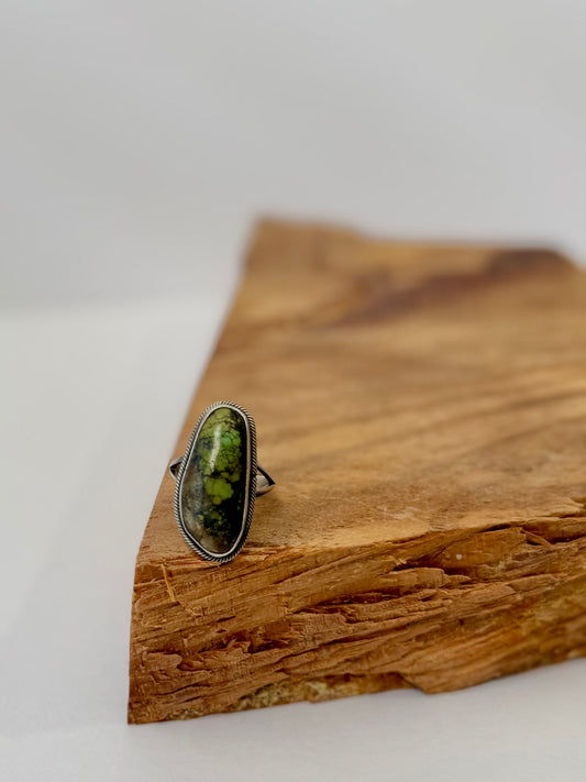 Black Jack Oblong Ring - Sterling Silver - Native Handmade - Scott Skeets - Size 8