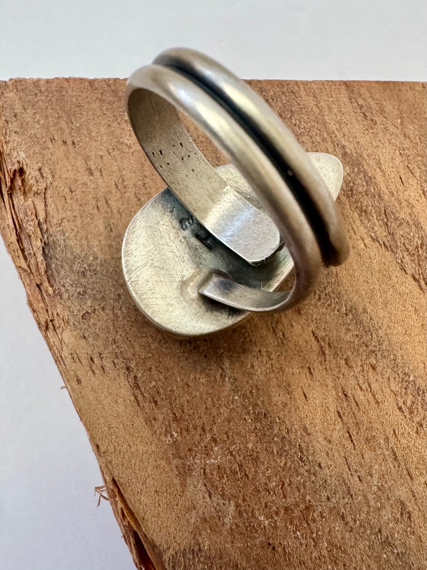 Teardrop Turquoise Ring - Artist H - Size Adj. -Native Handmade - Sterling Silver
