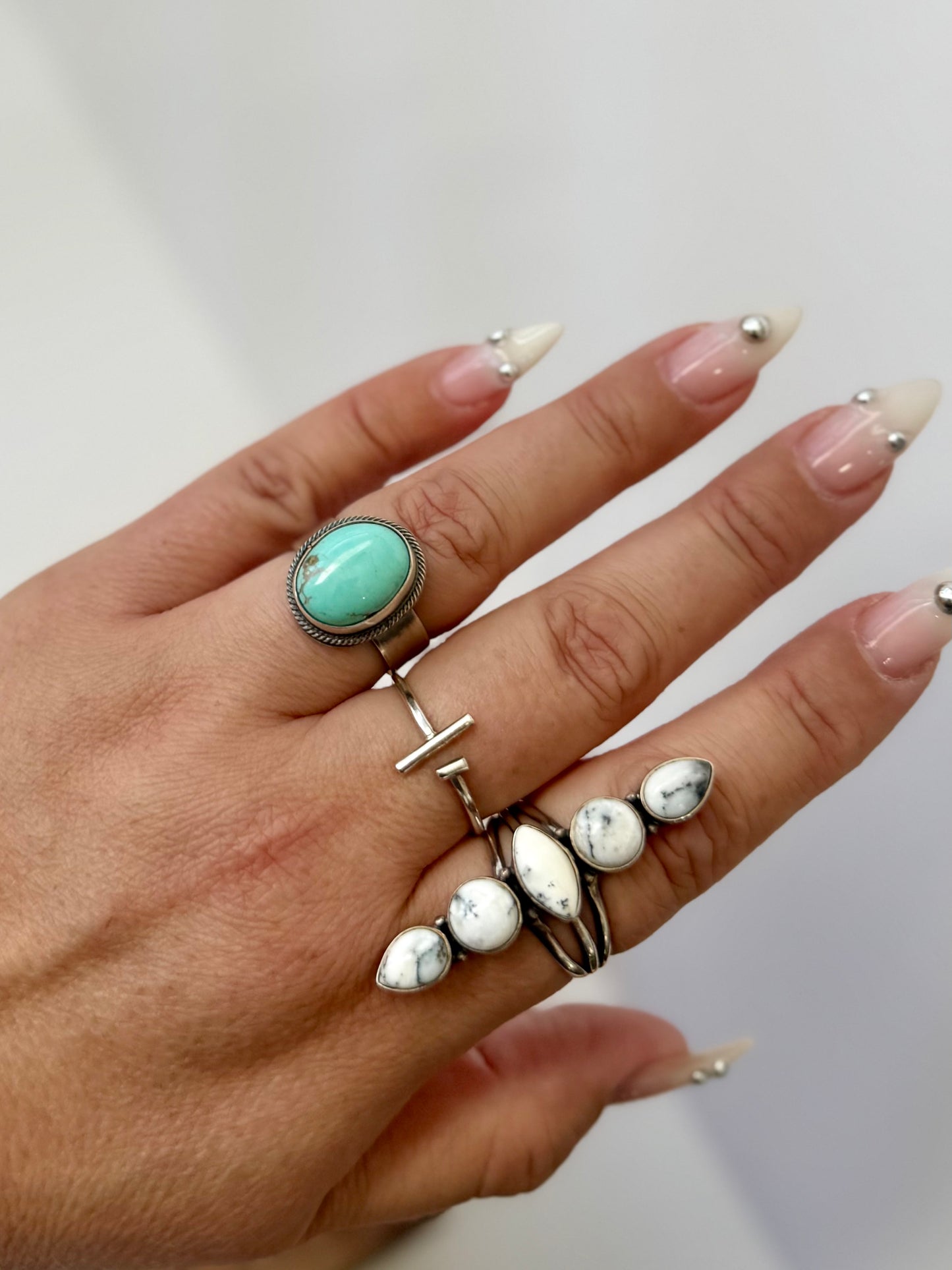 Round Royston Turquoise Ring - Sterling Silver - Native Handmade - Antoinette Martinez (Artist)