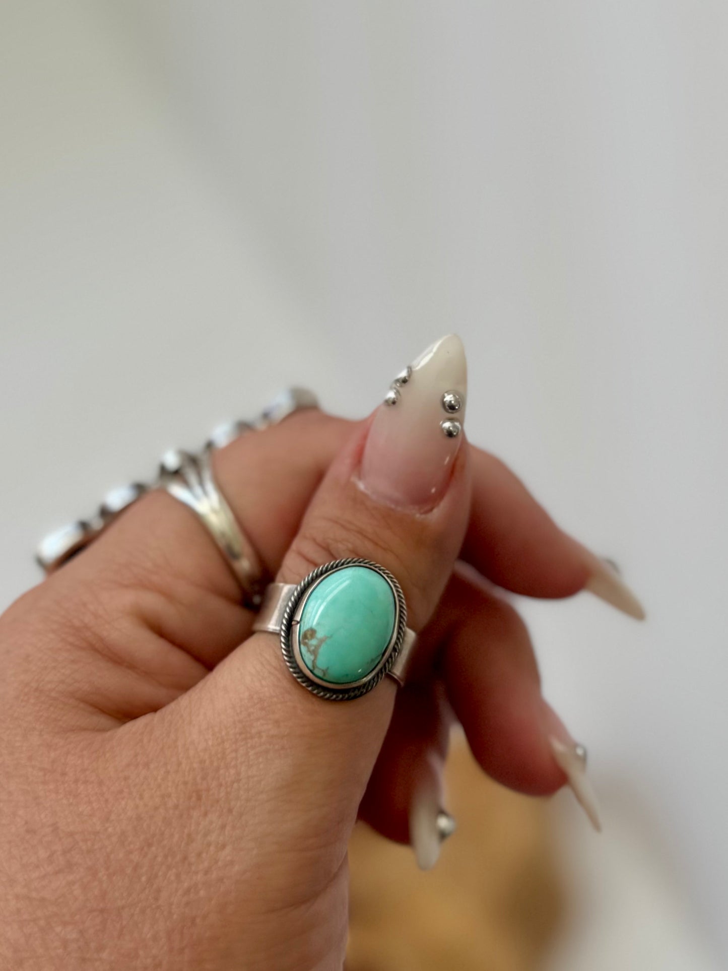 Round Royston Turquoise Ring - Sterling Silver - Native Handmade - Antoinette Martinez (Artist)