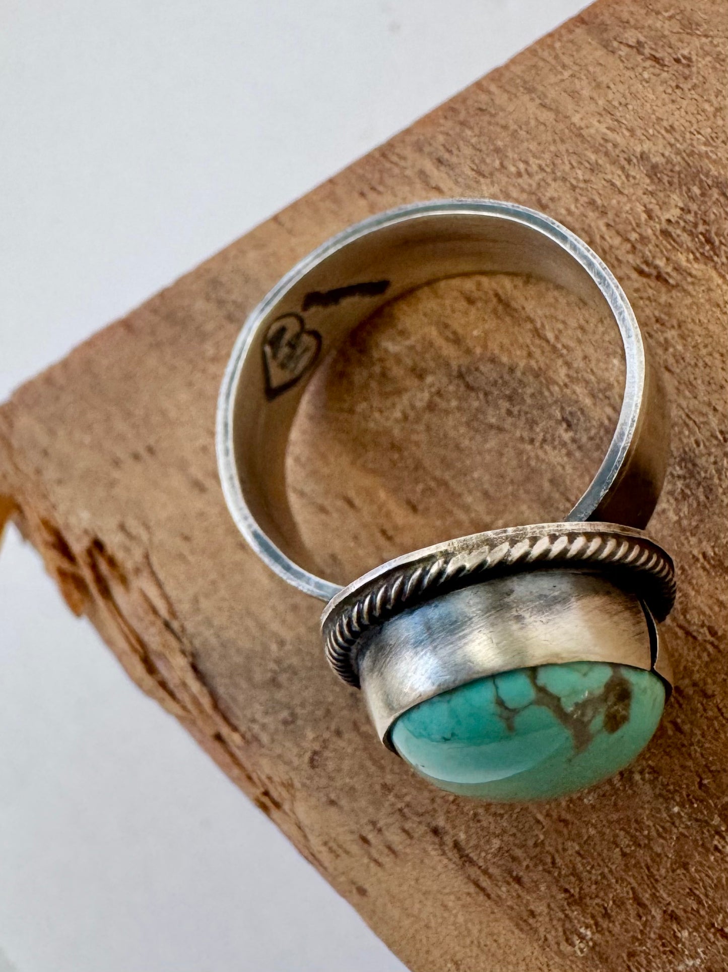 Round Royston Turquoise Ring - Sterling Silver - Native Handmade - Antoinette Martinez (Artist)