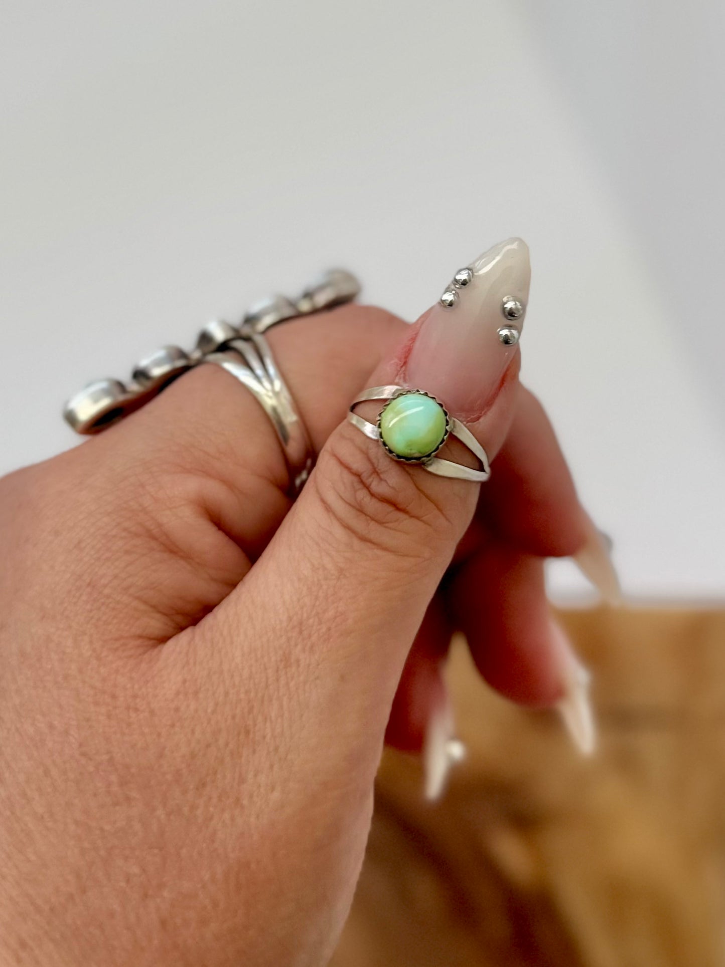 Small Sonoran Gold Turquoise - Sterling Silver - Native Handmade - Robinson Martinez (Artist) - Size 8.5