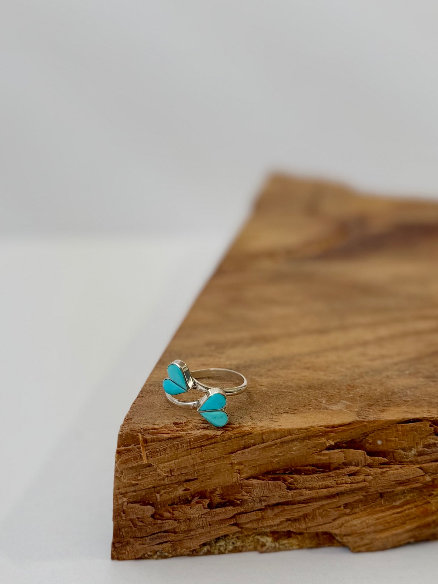 Double Heart Turquoise Ring - Sterling Silver - Size 8