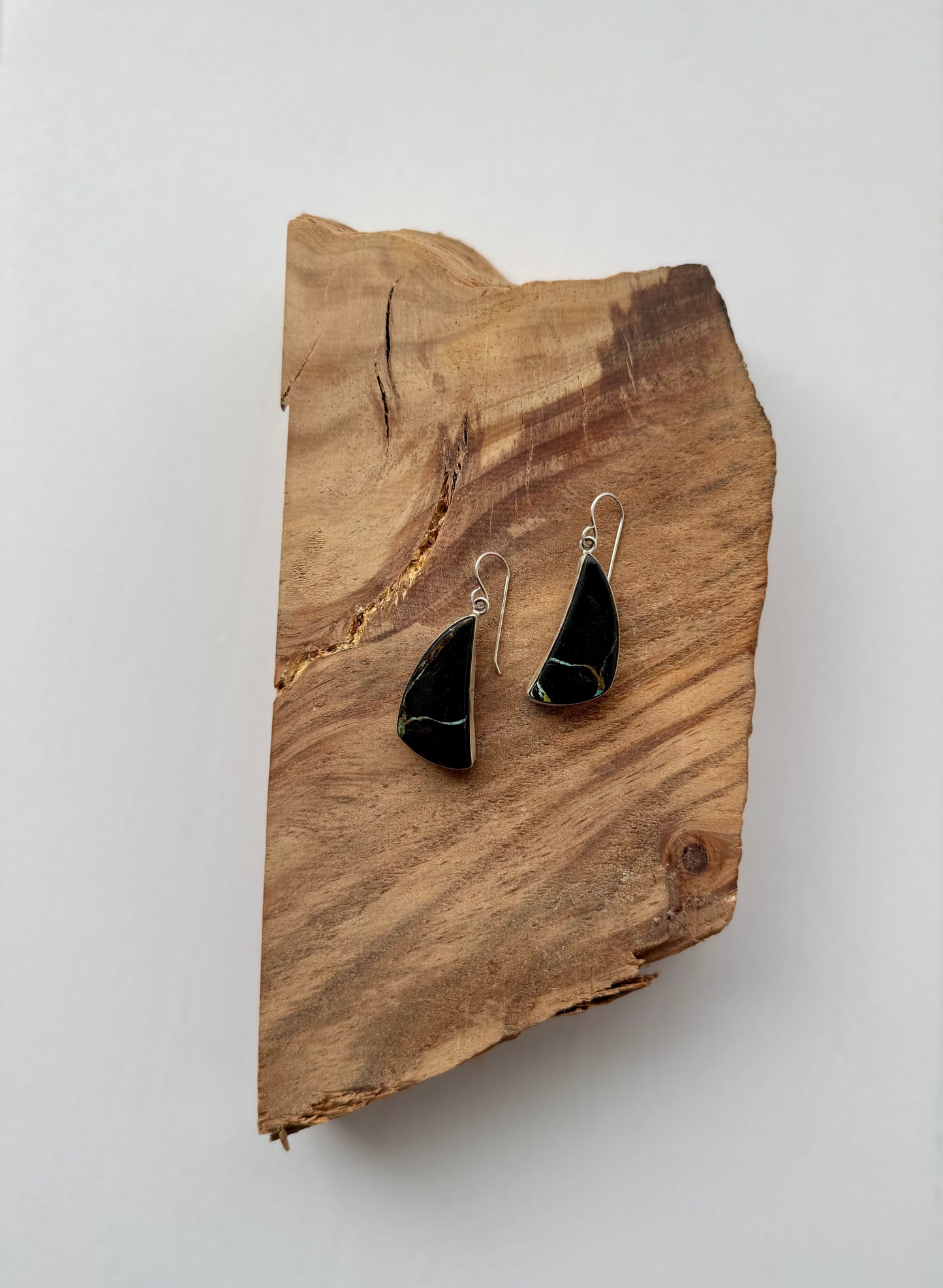 Black Jack Turquoise Dangle Earrings - Sterling Silver - Native Handmade - Shirley Henry (Artist)