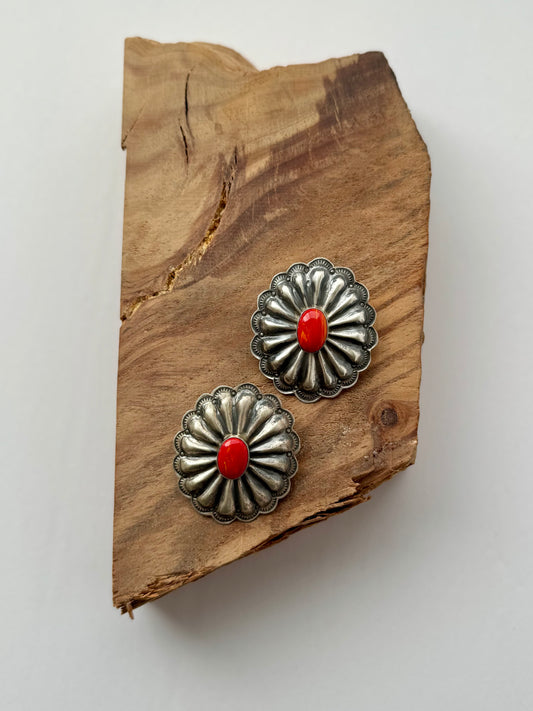 Concho Rosarita Earrings - Sterling Silver - Native Handmade - RL (Artist)