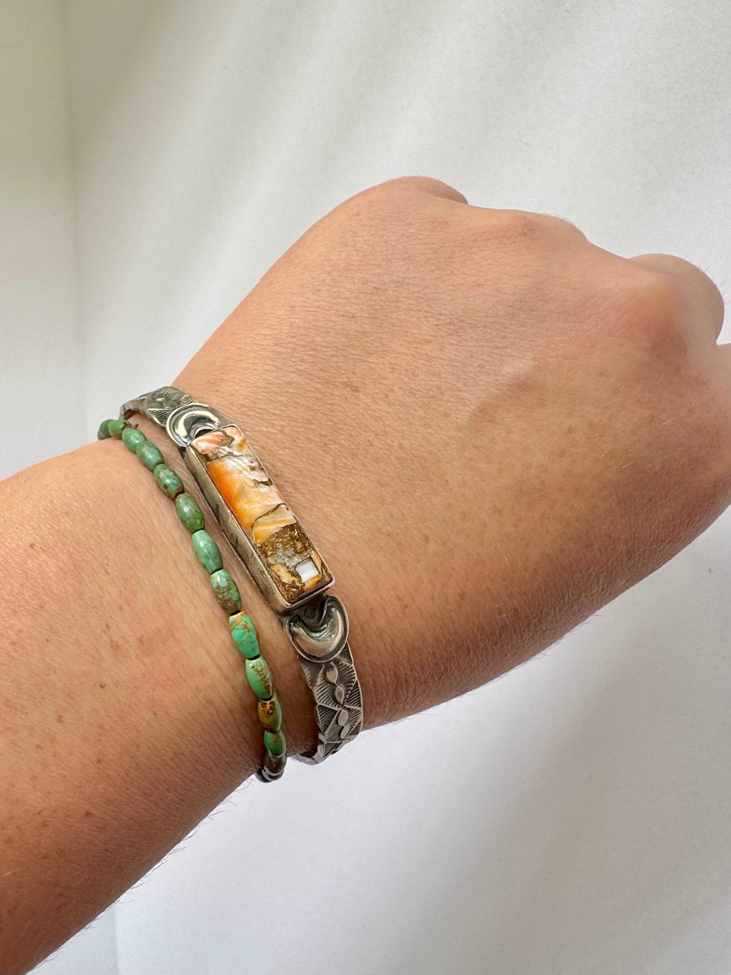Spiny Oyster Cuff Bracelet - Native Handmade - Artist Tillie John- Sterling Silver