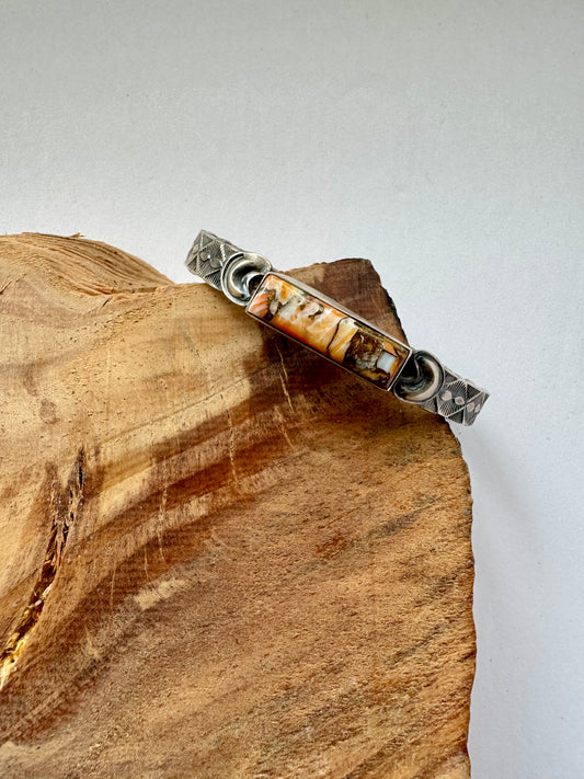 Spiny Oyster Cuff Bracelet - Native Handmade - Artist Tillie John- Sterling Silver