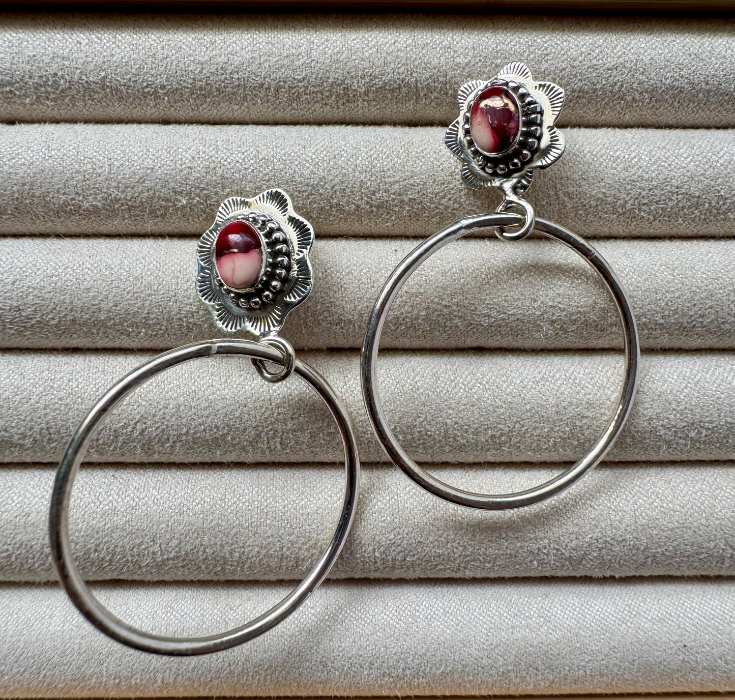 Rose Dahlia Flower Hoops- Sterling Silver -Hada Collection