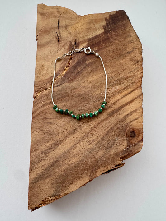 Turquoise Beads Liquid Silver Bracelet - Sterling Silver- Handstrung