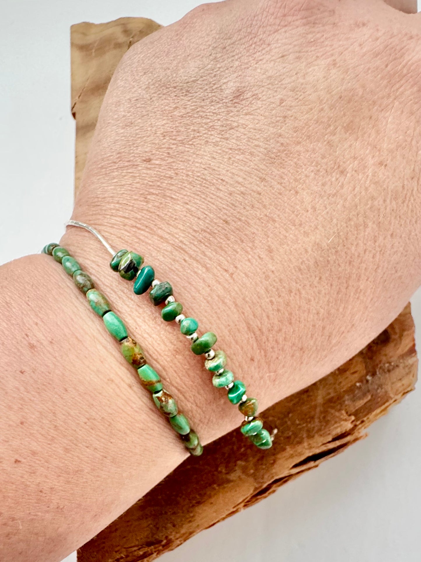 Turquoise Beads Liquid Silver Bracelet - Sterling Silver- Handstrung