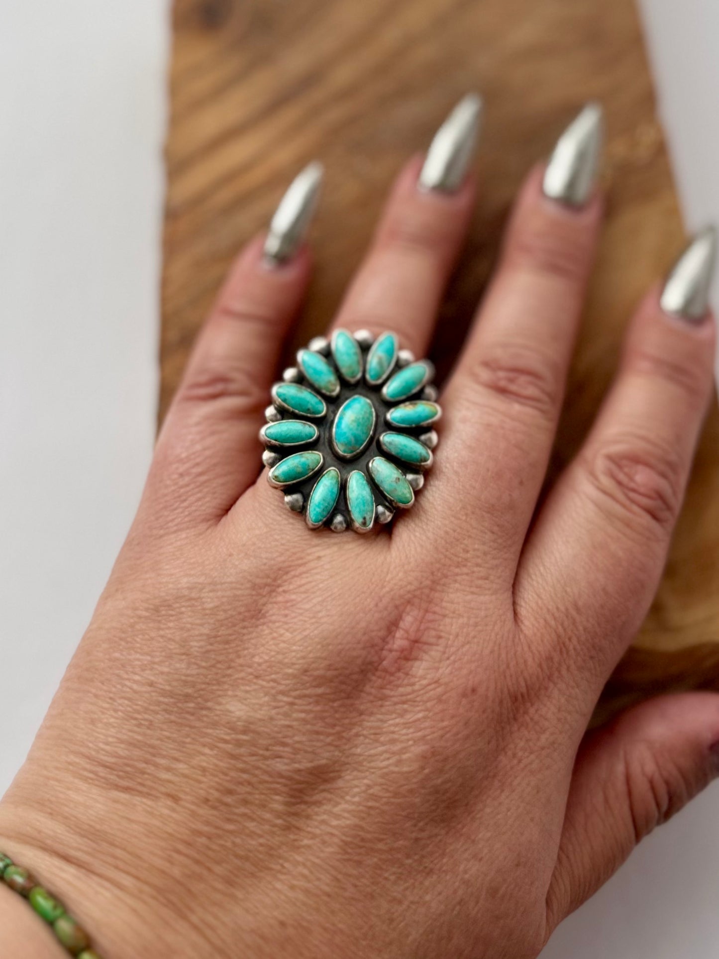 Campitos Cluster Ring - Sterling Silver - Native Handmade - Dine (artist) - Size 8.5