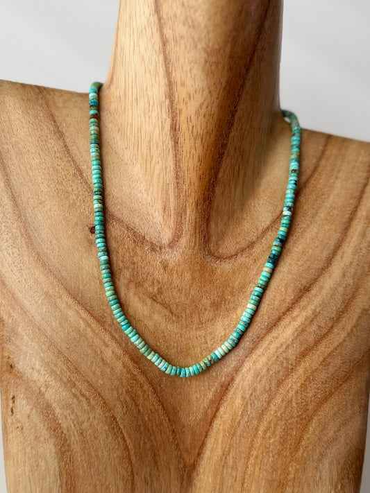 Redskin Turquoise Bead Necklace 4mm - Sterling Clasps - 17"