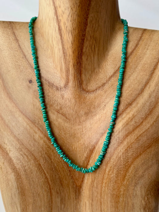 Small Campitos Teal Turquoise Bead Necklace - Sterling Clasp-19"