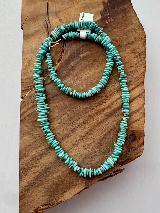 Campitos Turquoise Chip Strand Necklace - Sterling Clasps - 19"