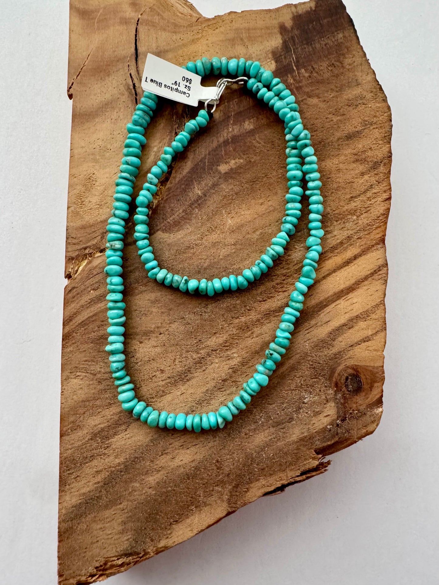 Blue Campitos Turquoise Necklace - Sterling Clasp- 19"