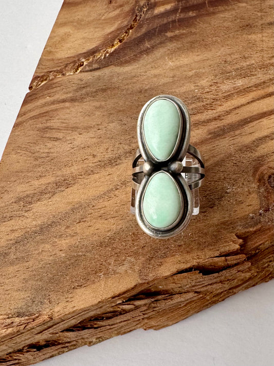 2 Stone Palomino Turquoise Ring - Sterling Silver - Native Handmade - MB (artist) - Size 9