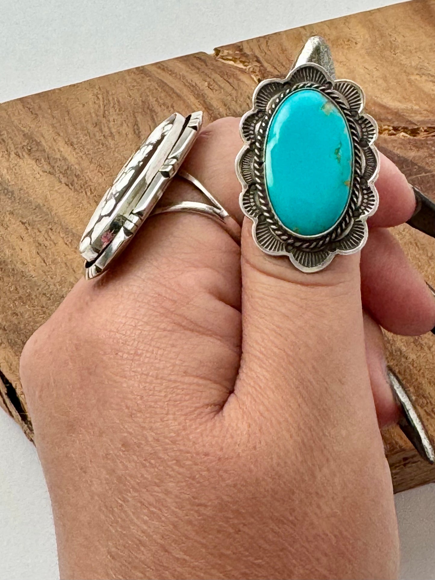 Armanian Turquoise Ring - Sterling Silver - Native Handmade - A Cadman (artist) - Size 8
