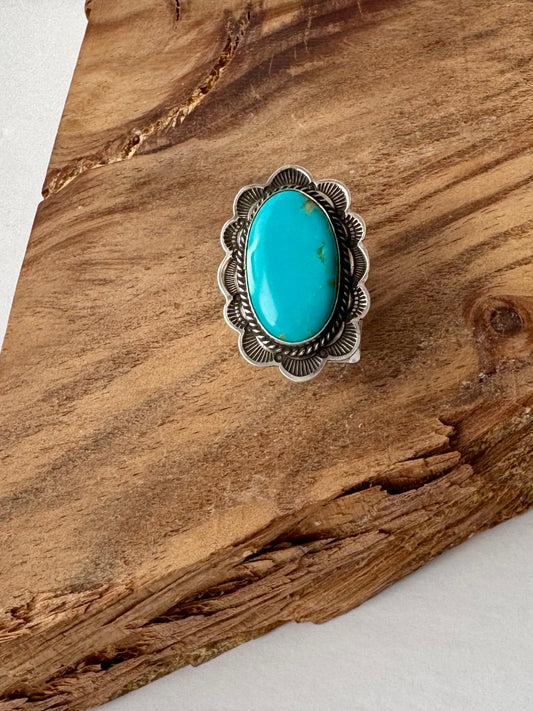 Armanian Turquoise Ring - Sterling Silver - Native Handmade - A Cadman (artist) - Size 8