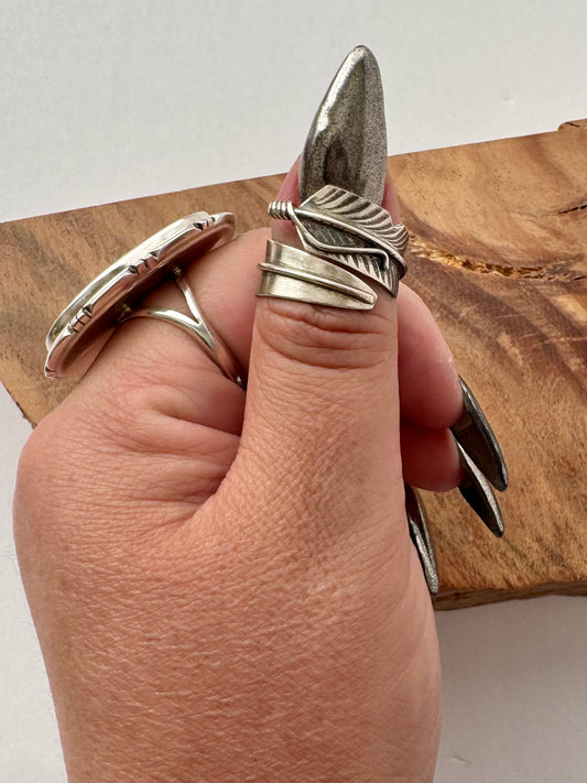 Feather Ring - Sterling Silver - Native Handmade - Chris Charley (artist) - Size 9 adjustable