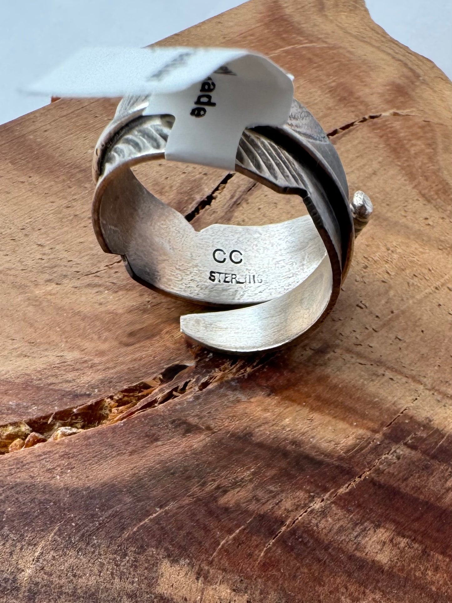 Feather Ring - Sterling Silver - Native Handmade - Chris Charley (artist) - Size 9 adjustable