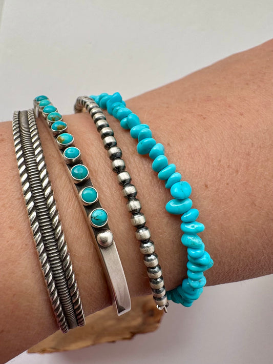 Blue Ridge Turquoise Bead Bracelet - Sterling Clasps - 7"-8"