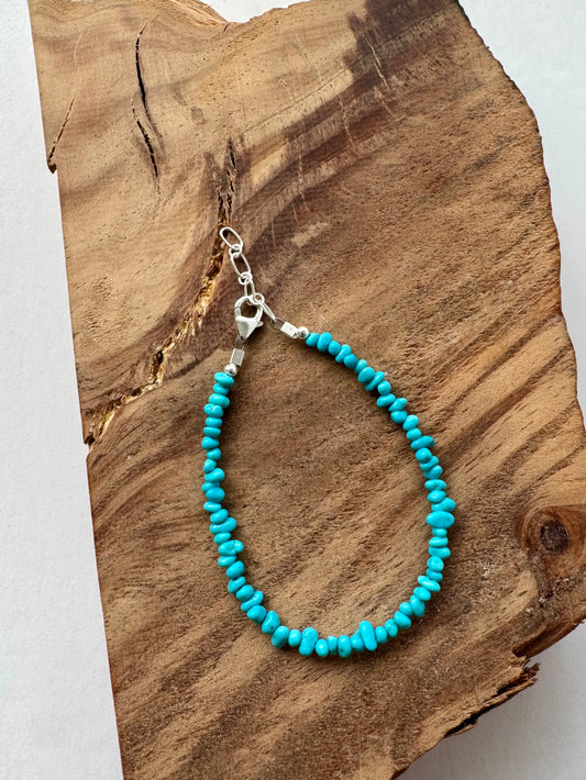 Blue Ridge Turquoise Bead Bracelet - Sterling Clasps - 7"-8"