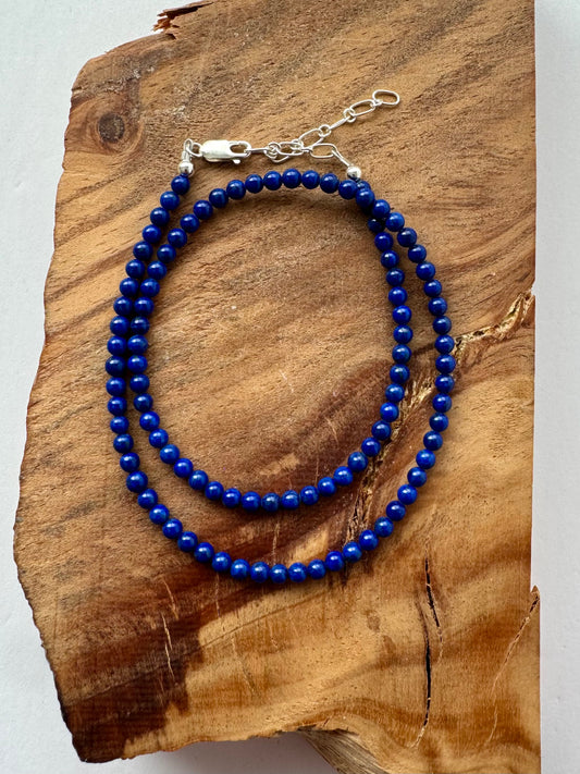 4mm Blue Lapis Strand Necklace - Sterling Clasps - 17.5" to 19"