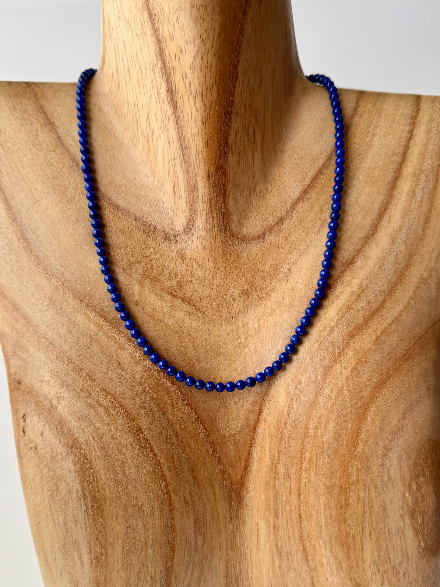 4mm Blue Lapis Strand Necklace - Sterling Clasps - 17.5" to 19"