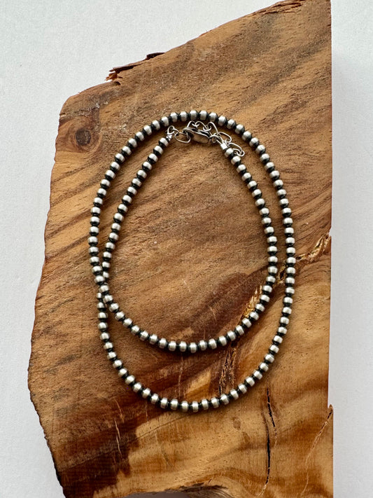4mm Oxy Beads Necklace - Sterling Silver - 20"