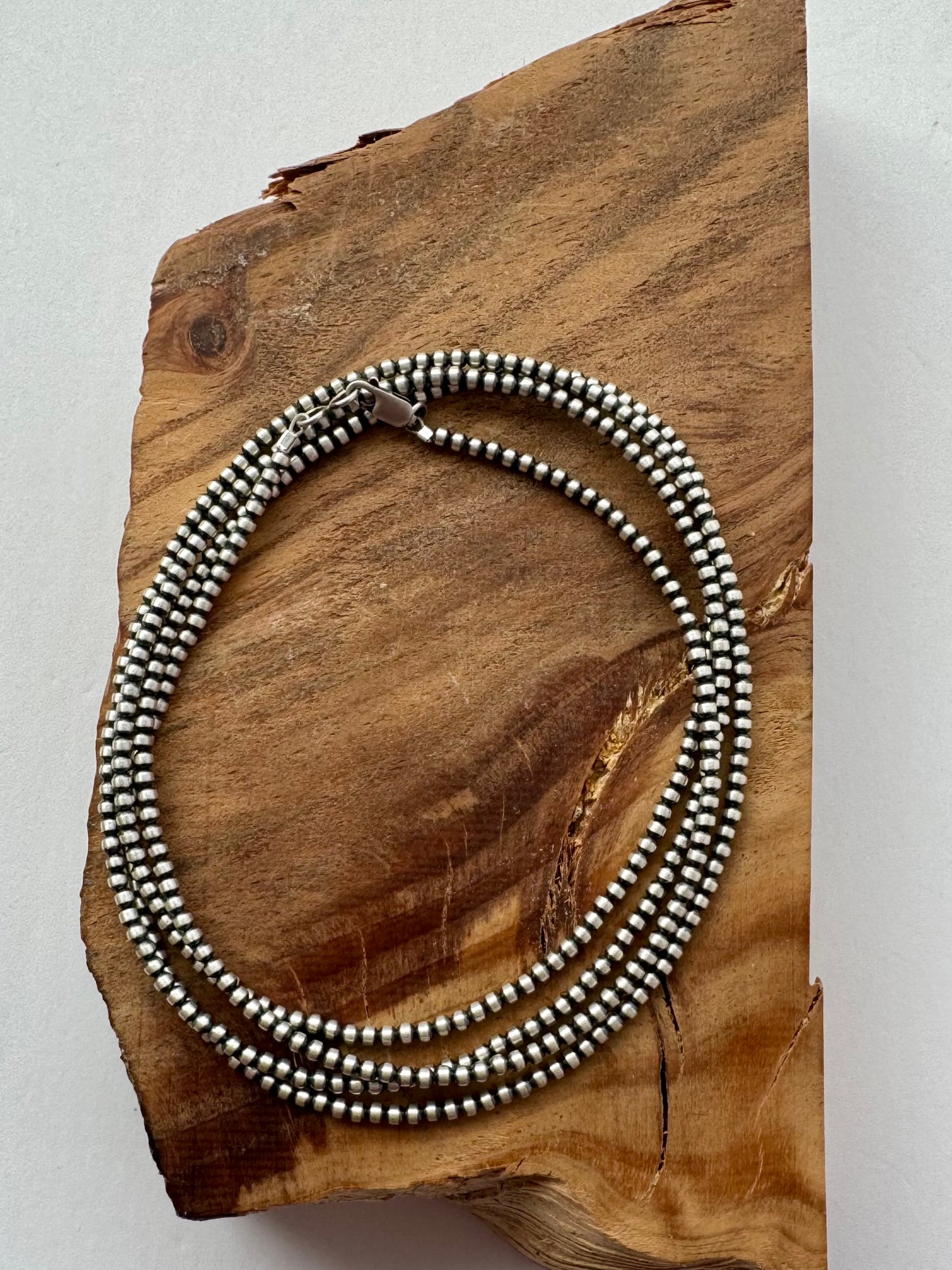 3mm Oxy Beads Necklace - Sterling Silver - 48"