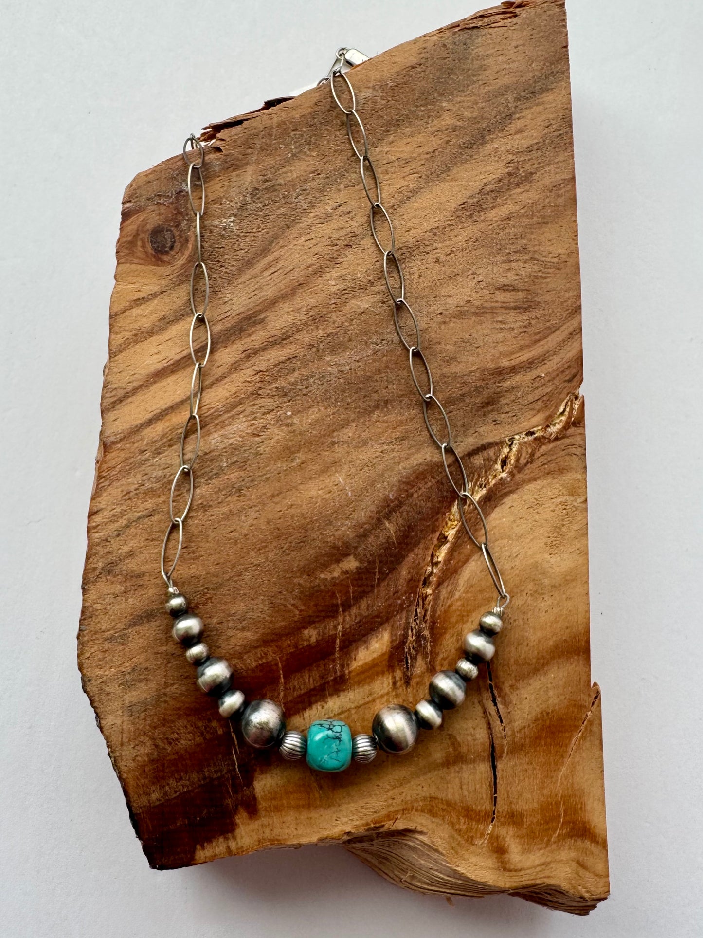 Hand Strung Oxybeads with Sonoran Gold Turquoise - Sterling Silver - 20"