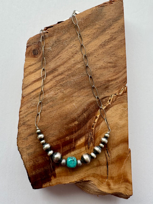 Hand Strung Oxybeads with Sonoran Gold Turquoise - Sterling Silver - 20"