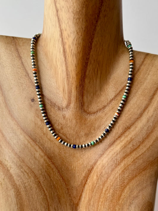 Saucer Oxy Bead with Lapis and Spiny Oyster Choker - Sterling Silver - 14"