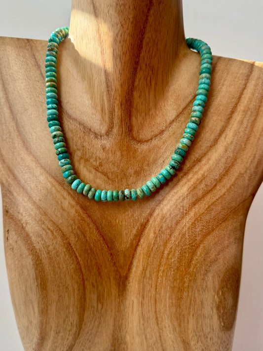 Redskin Turquoise Bead Necklace 9mm - Sterling Clasps - 17"