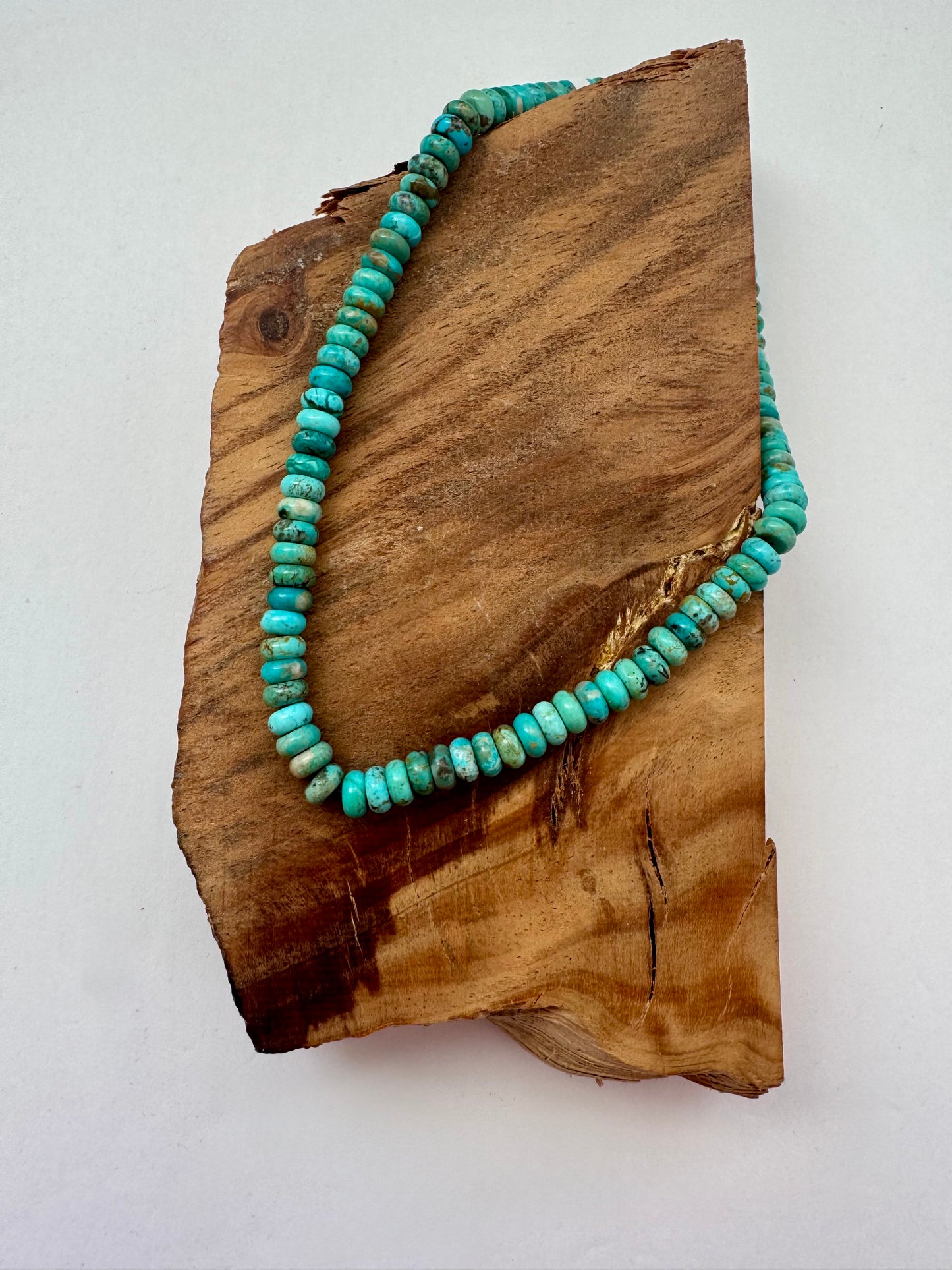 Redskin Turquoise Bead Necklace 9mm - Sterling Clasps - 17"