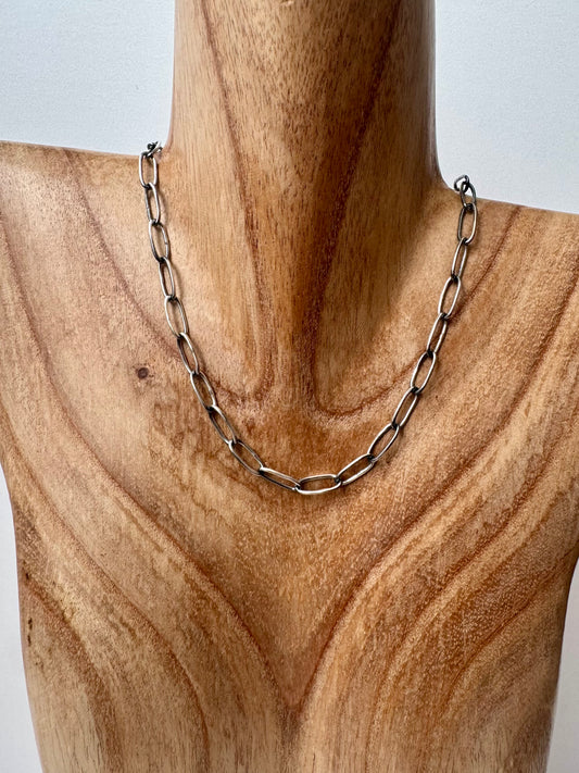 Round Edge Paper Clip Chain - Sterling Silver - Handmade - 19.5"
