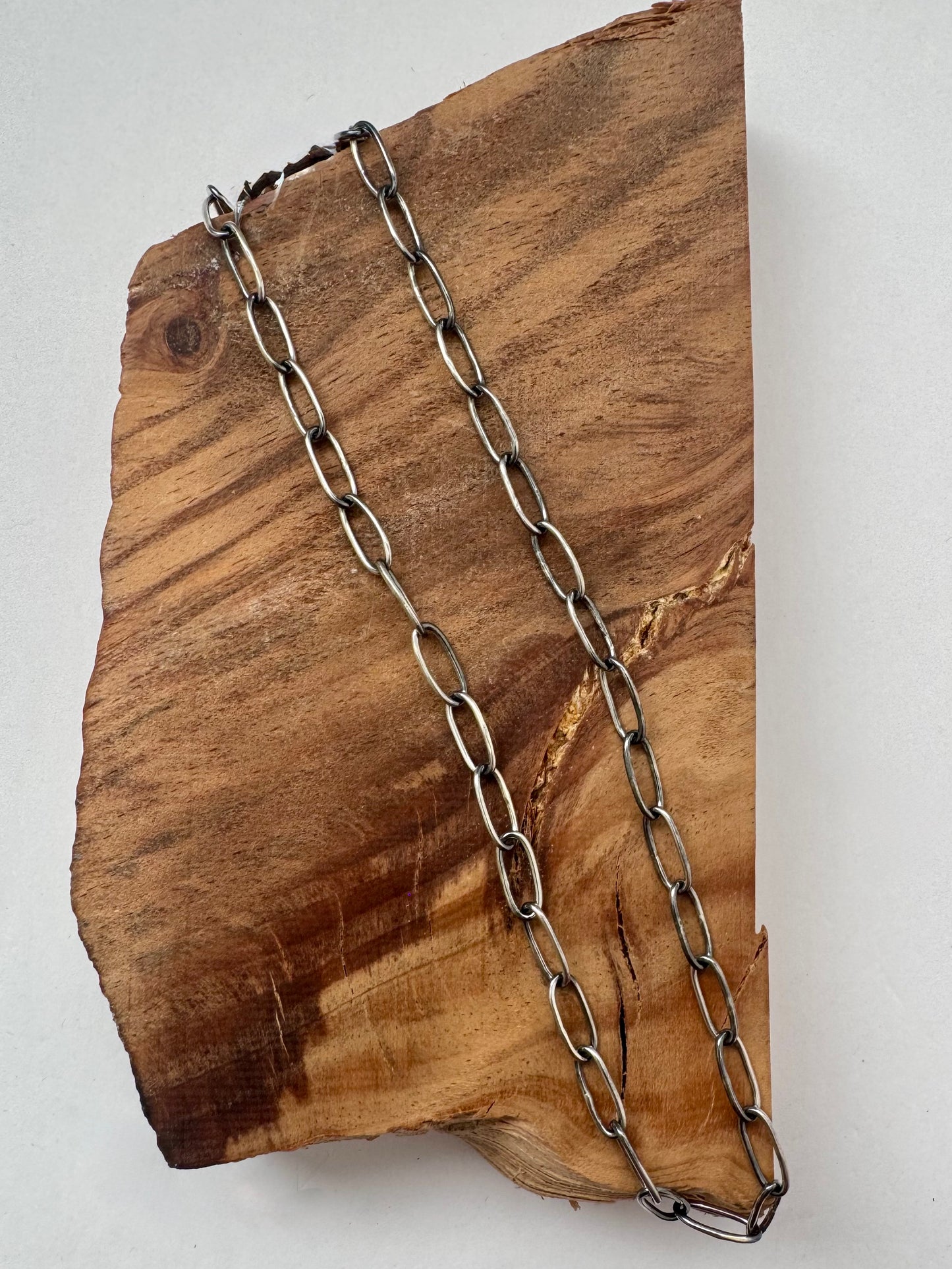 Round Edge Paper Clip Chain - Sterling Silver - Handmade - 19.5"