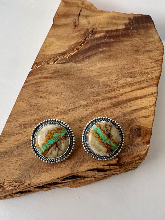 Ribbon/Boulder Royston Turquoise Round Earrings -Mary Ellen