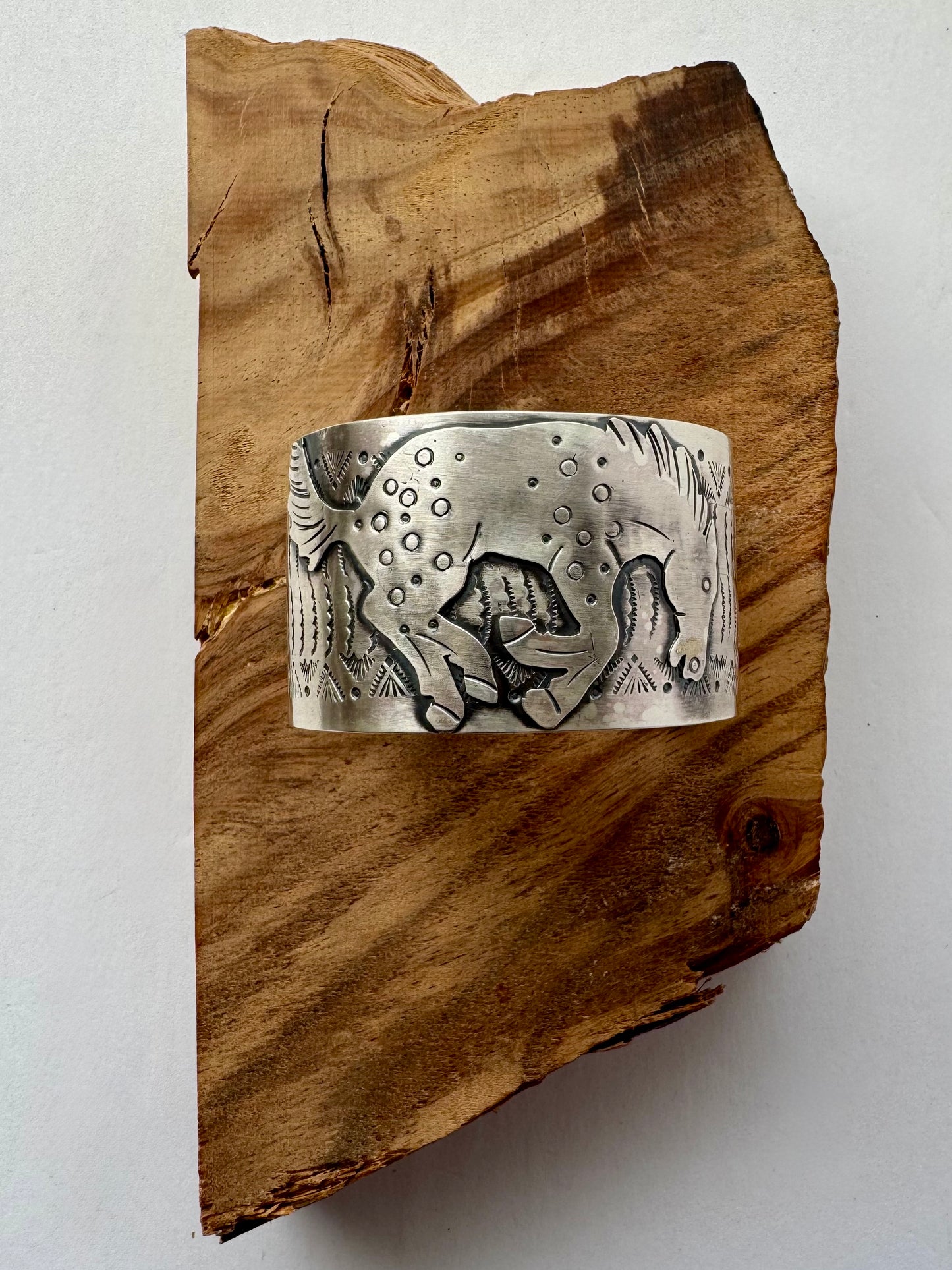 Large Sterling Silver Horse Cuff Bracelet -Artist- M. Willie -Size 7.15" w/ opening