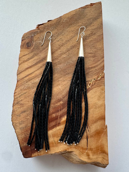 Acoma Jet Long Dangle Earrings