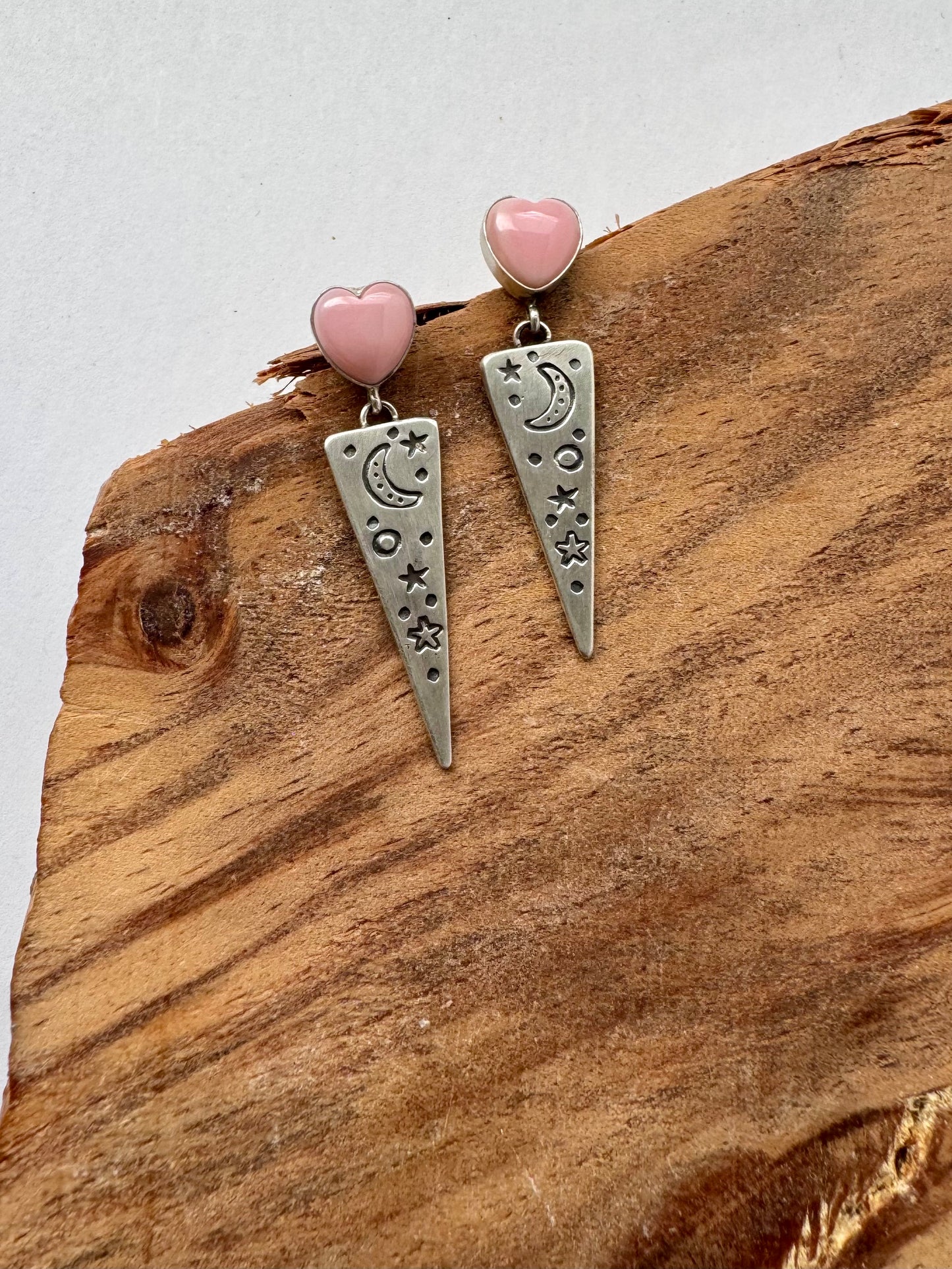 Pink Conch Heart Triangle Moon and Stars Dangle Earrings- Dakota Willie