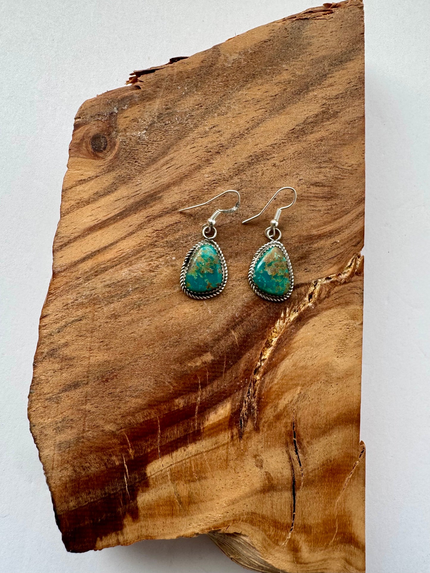 Kingman Turquoise Teardrop Earrings- Artist - Donovan Nez