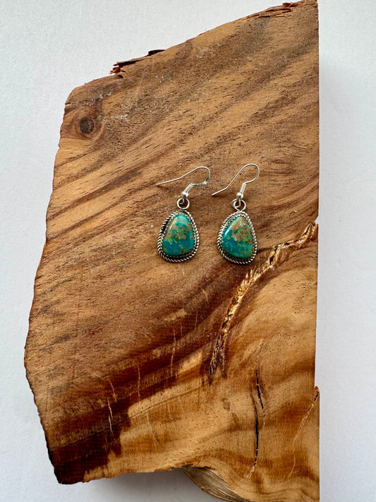 Kingman Turquoise Teardrop Earrings- Artist - Donovan Nez